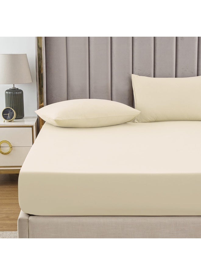 Deluxe Creamy Beige Comfy Fitted Bed Linen Set (3 Pieces) - 160 cm - Image 5